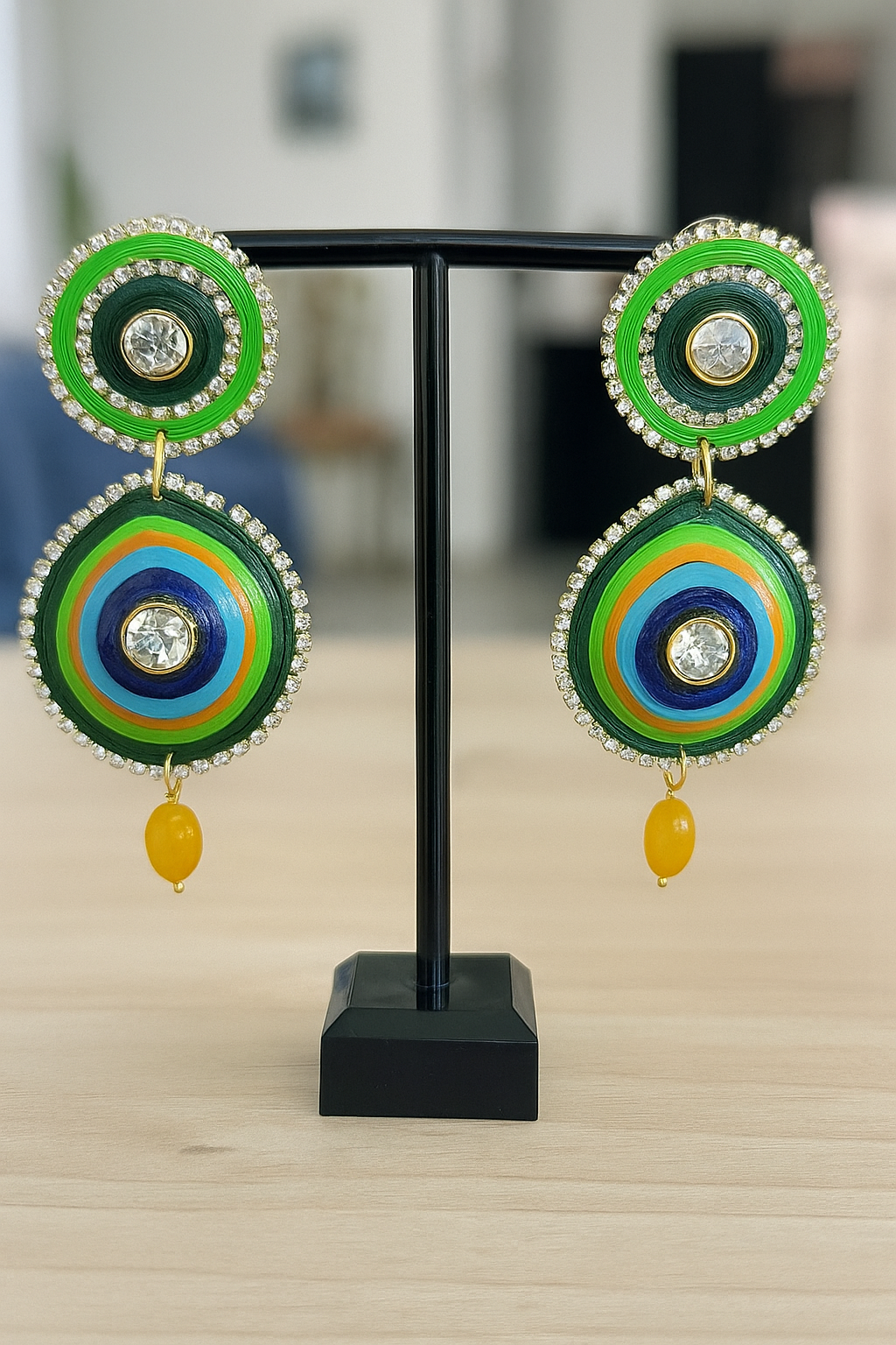 Peacock feather Latkan Drop Earrings with Antique Design