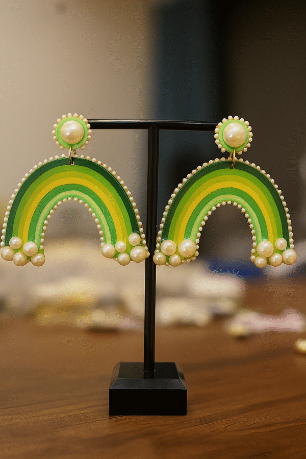 Rainbow Pearl Earrings Signature Design - Green || Size: 7cm*7cm*1cm