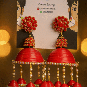 Elegant Red Pacchi Jhumka Size: 10cm*5.5cm*5.5cm