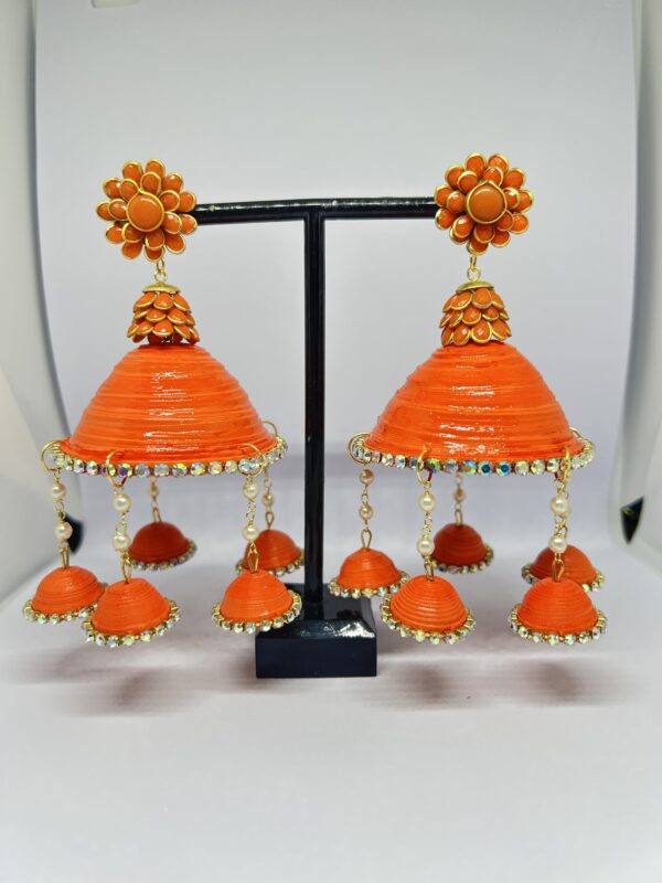 Elegant Neon Orange Golden Pacchi Jhumka Size: 10cm*5.5cm*5.5cm