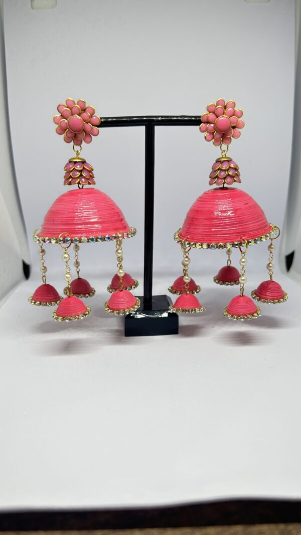 Elegant Neon Pink Golden Pacchi Jhumka Size: 10cm*5.5cm*5.5cm