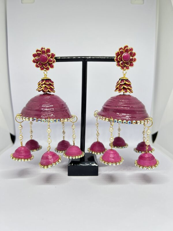 Elegant Magenta Golden Pacchi Jhumka Size: 10cm*5.5cm*5.5cm